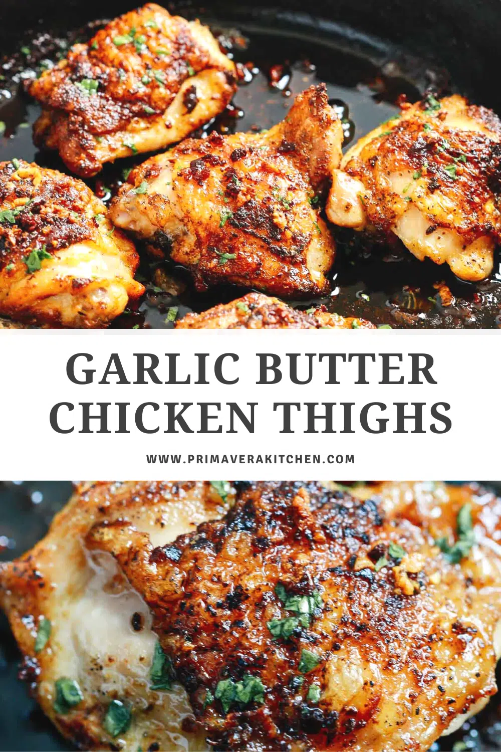 titled photo collage (and shown): garlic butter chicken thighs 
