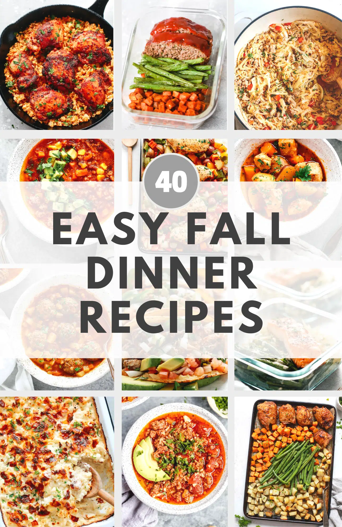titled photo collage (and shown): easy fall dinner recipes