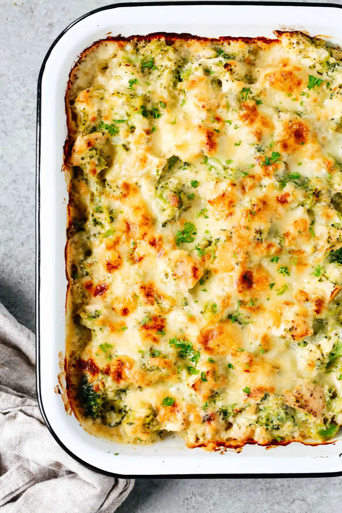 close up of a broccoli and cauliflower casserole 