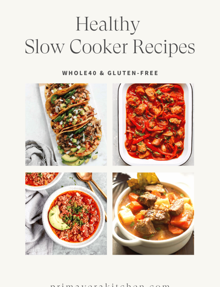 titled photo collage (and shown): 50 healthy slow cooker recipes