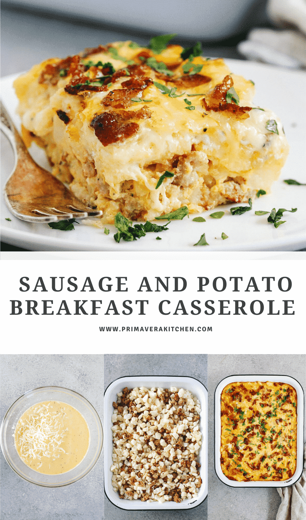 titled photo collage (and shown): sausage and potato breakfast casserole