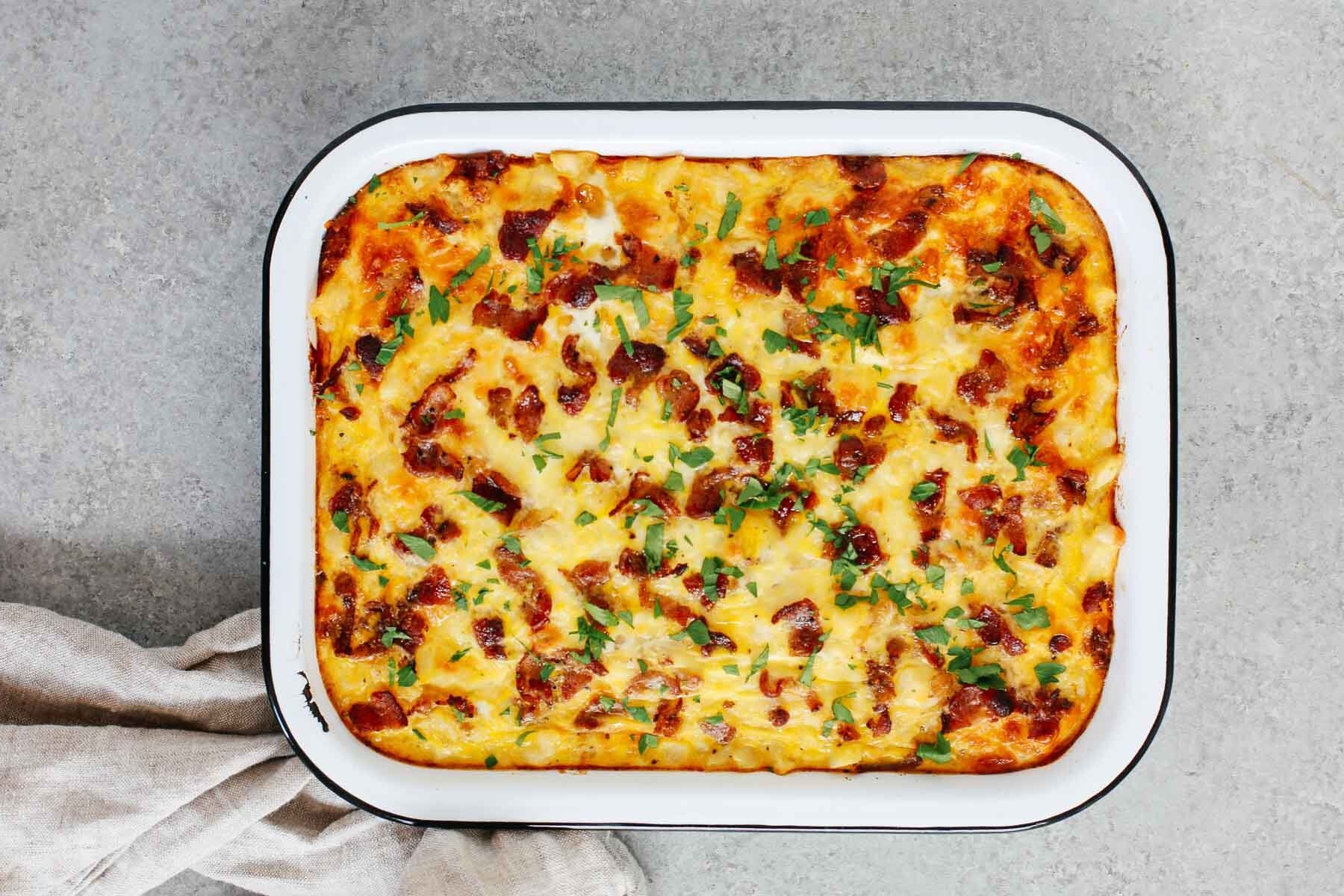 overhead view of Sausage and Potato Breakfast Casserole