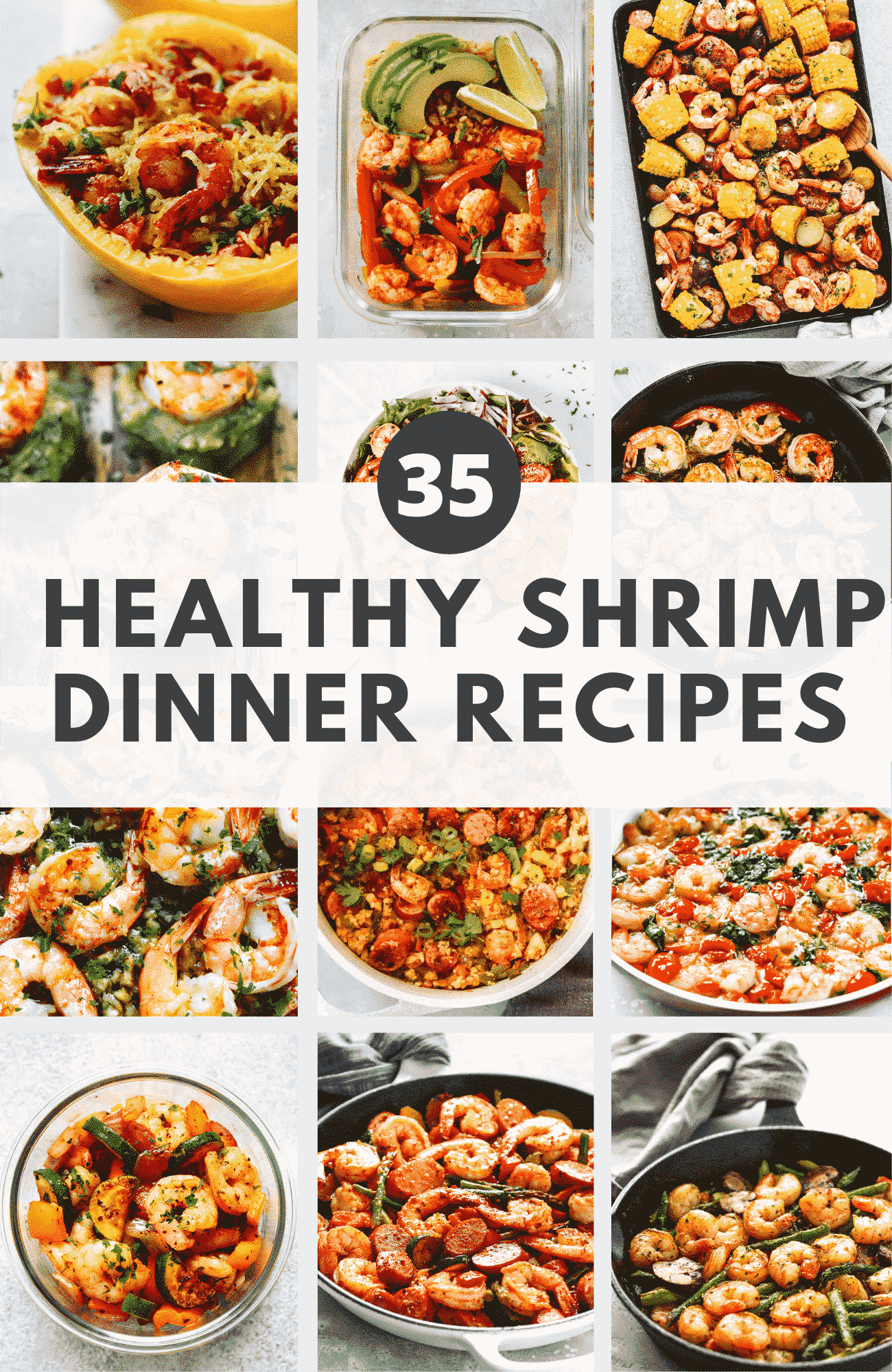 Round up image with text "35 Healthy Shrimp Dinner Recipes"