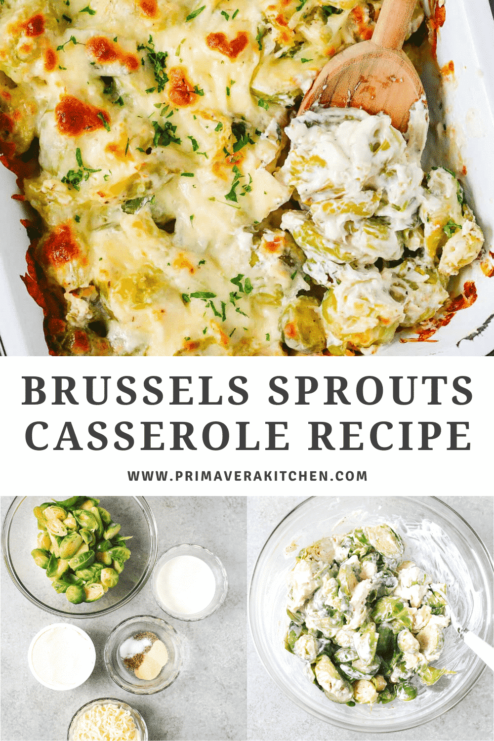 collage of photos with a text that says \"Brussels Sprouts Casserole Recipe\".