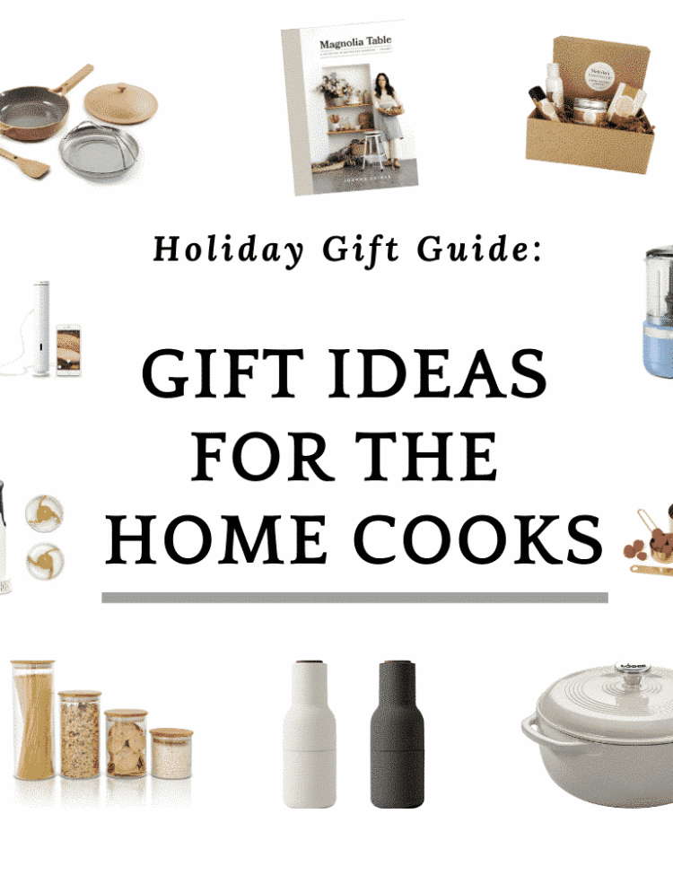 collage of photos with a text that says "gift ideas for the home cooks"