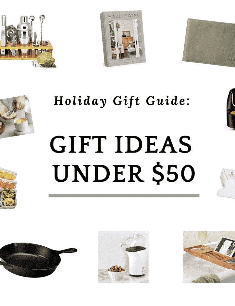 collage of photos with a text that says "gift ideas under 50"