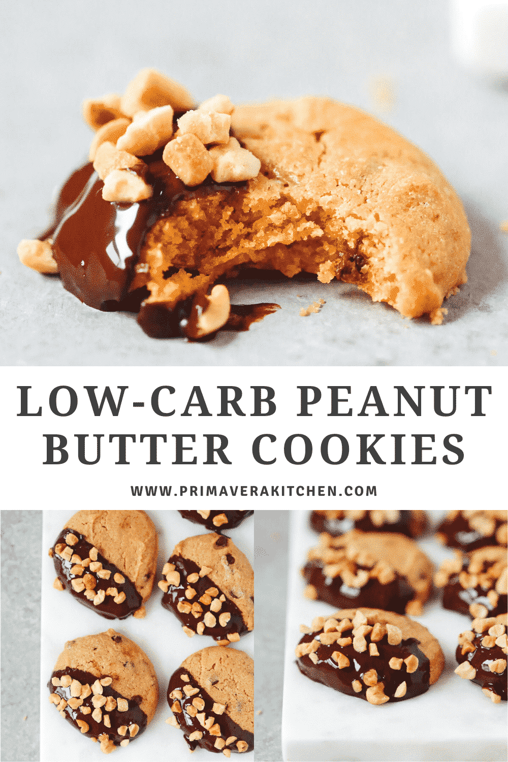 collage of cookies with a text that says \"Low-Carb Peanut Butter Cookies\"