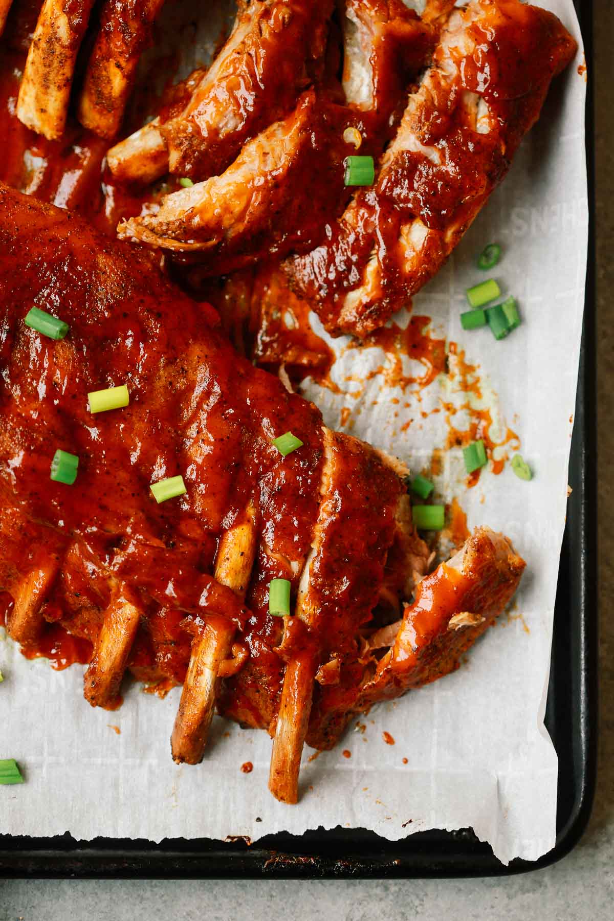 Close up photo of saucy Instant Pot Ribs.