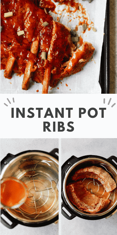 collage of ribs photos with a text that says \"instant pot ribs\"