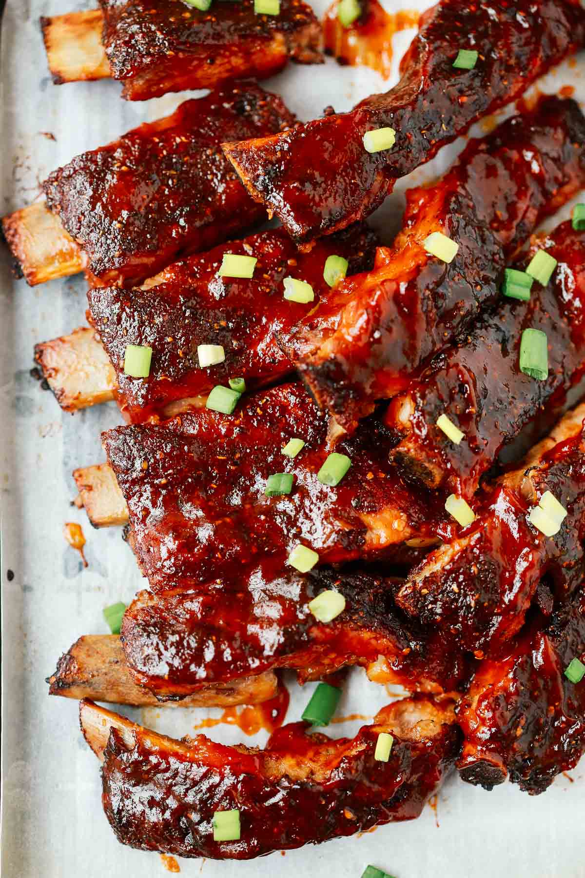 Slow cooker ribs on a sheet pan.