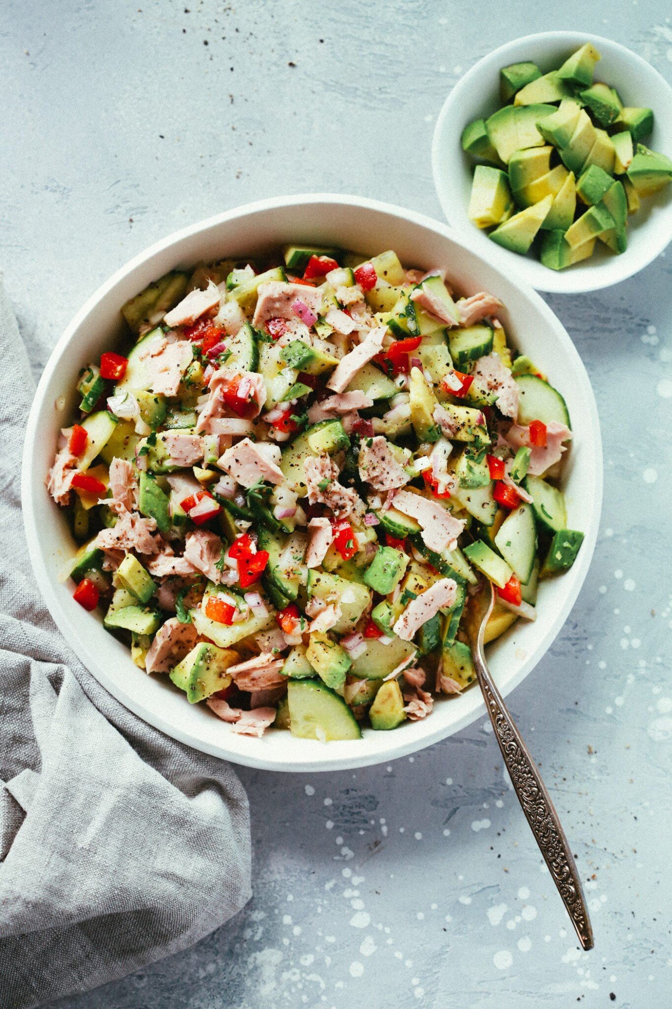 tuna salas in a white bowl