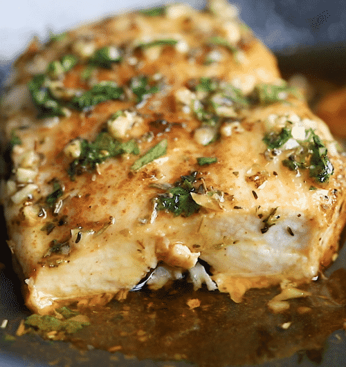 closeup view of garlic butter chicken breast