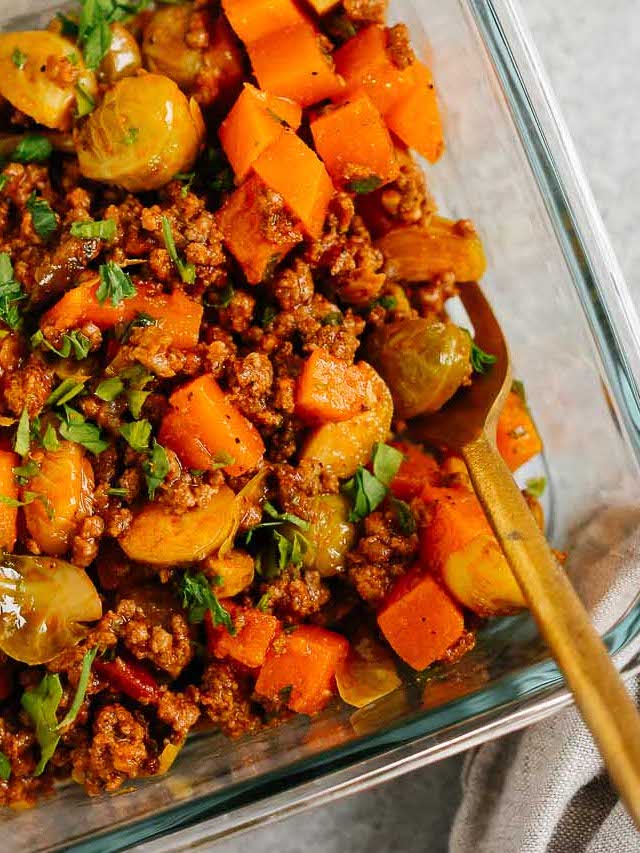 Ground Beef Butternut Squash in a glass container