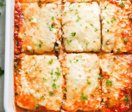overhead view of eggplant lasagna