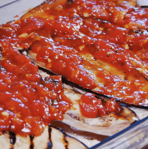 close up of eggplant lasagna
