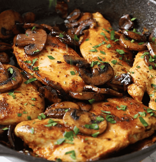 close up of chicken and mushroom