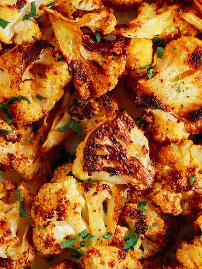 close up of roasted spicy cauliflower