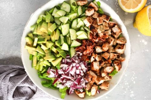 Chopped Chicken Salad in a white bowl