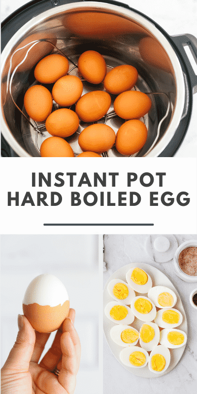 collage of three hard boiled egg photos and a text that says \"Instant Pot Hard Boiled Egg\"