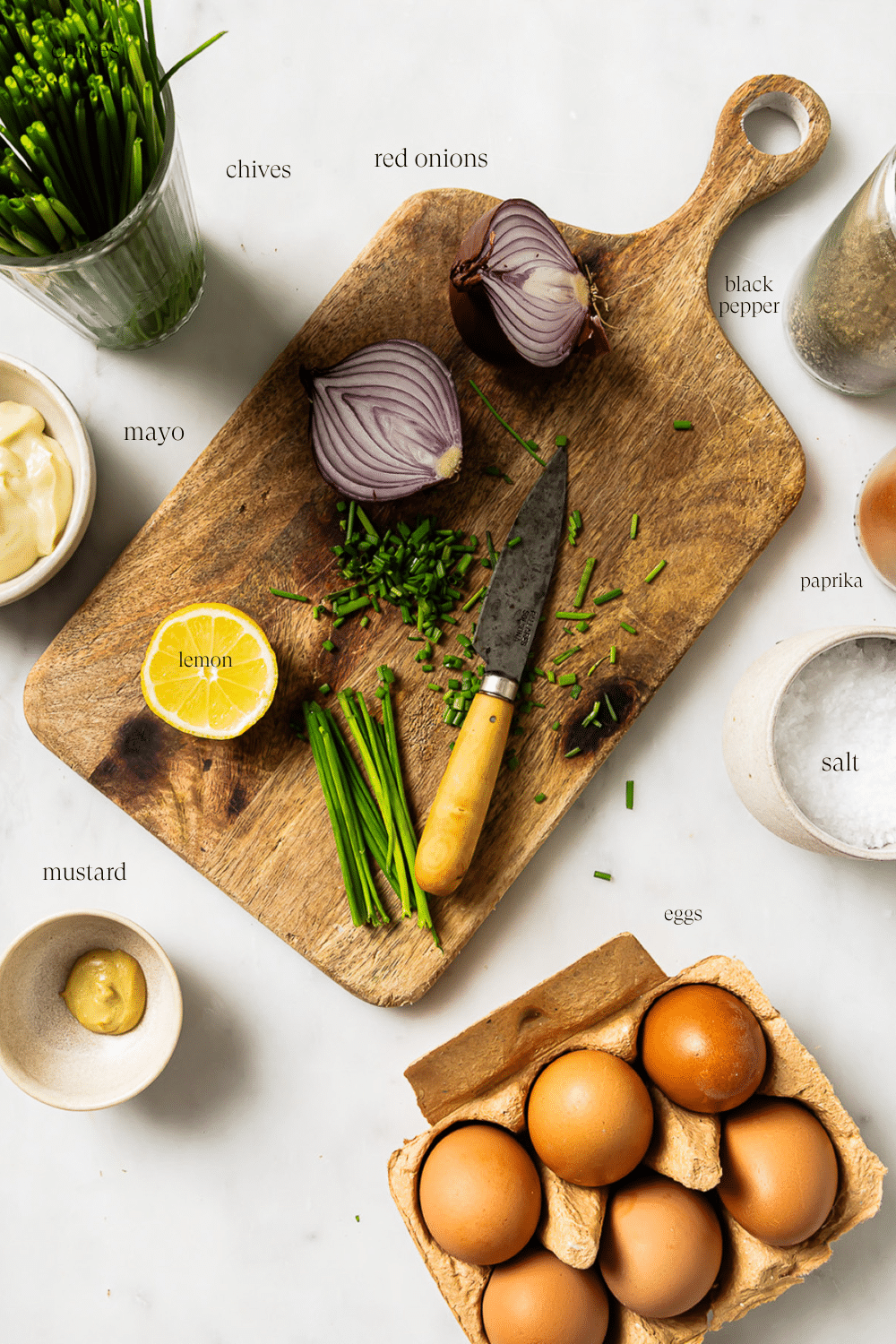 ingredients on a countertop to make egg salad
