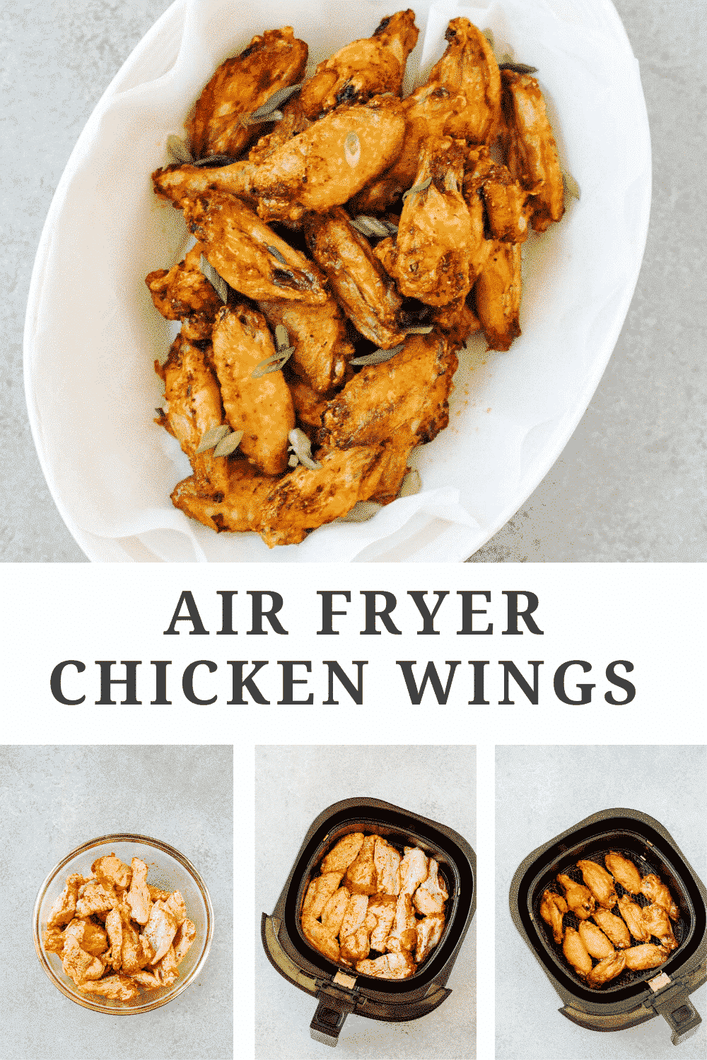 titled photo collage (and shown): Air Fryer Chicken Wings 