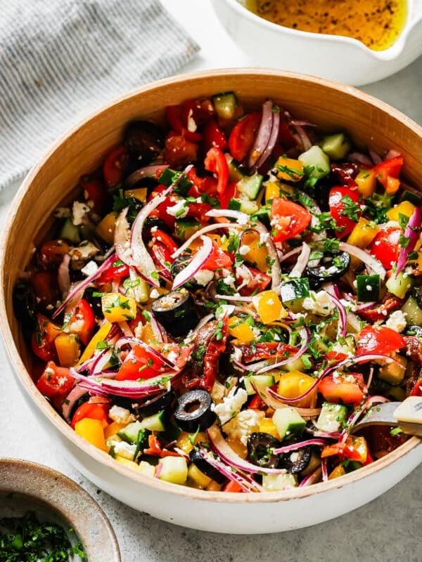 Mediterranean Salad in a white bowl