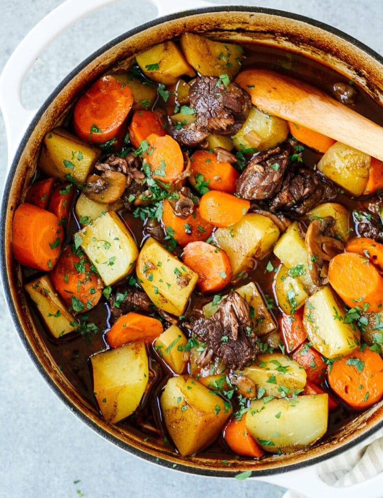 closeup beef stew in a pot