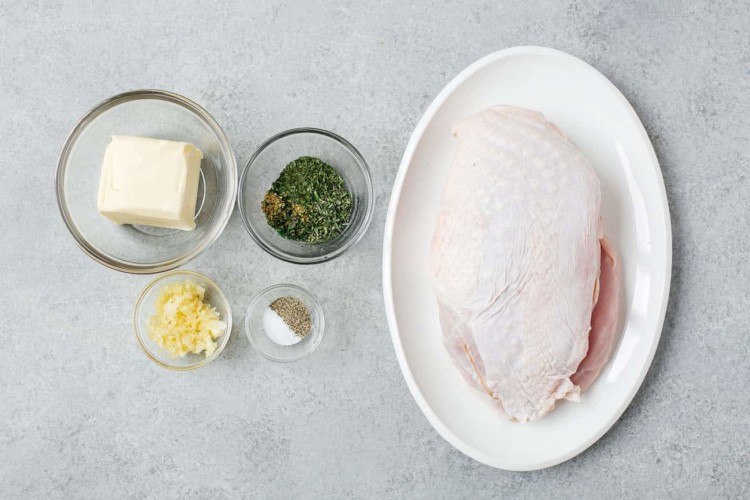 overhead view of the ingredients to make garlic butter turkey breast