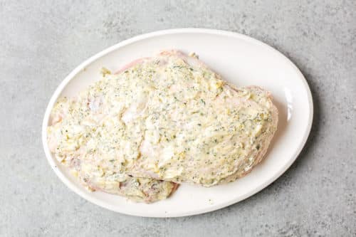 turkey breast with garlic butter on top