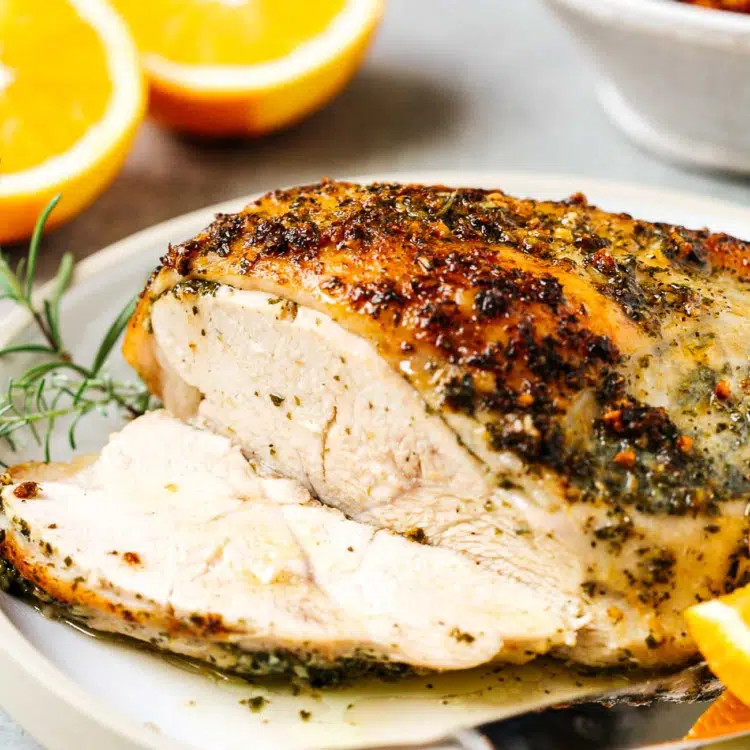 closeup of garlic butter turkey breast