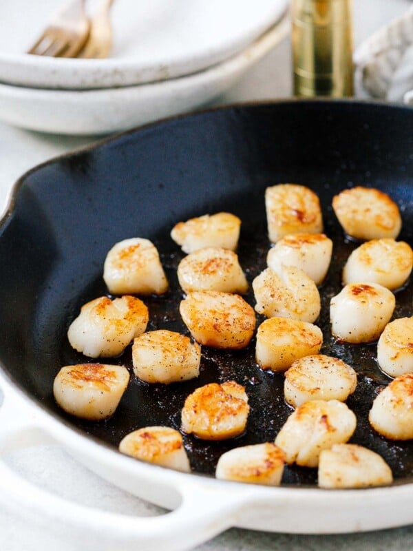 closeup of seared scallops