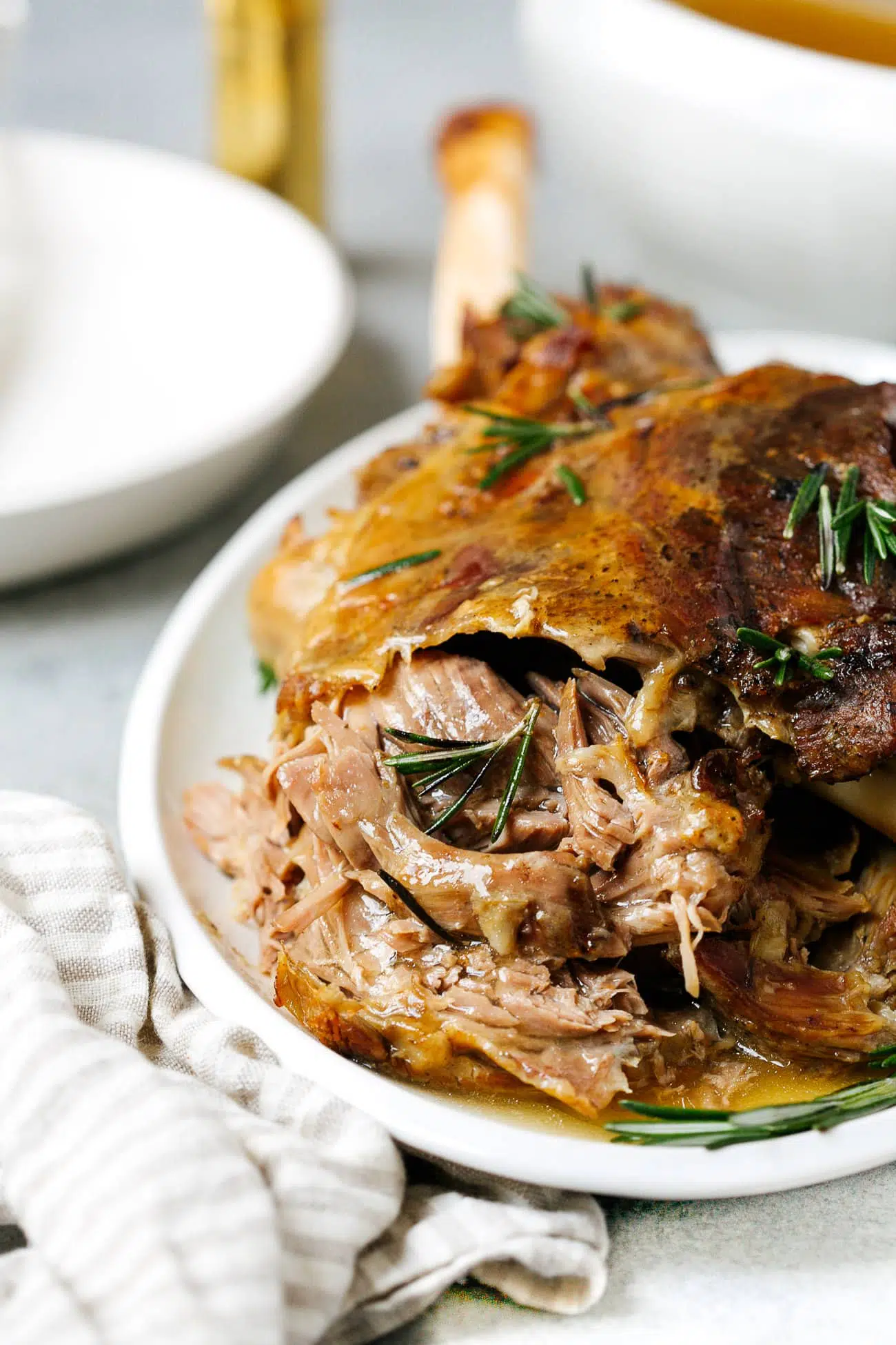 closeup of slow roast leg of lamb