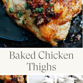 Titled Photo Collage (and shown): Baked Chicken Thighs