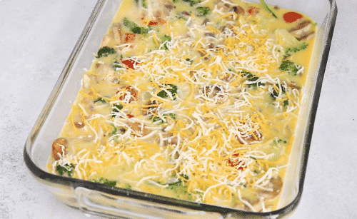 overhead viw of raw veggie casserole