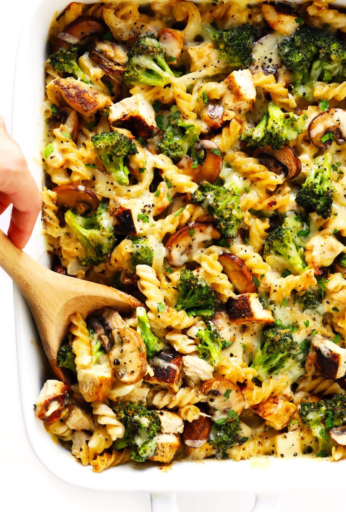 overhead view of healthy Broccoli Chicken Casserole recipe.
