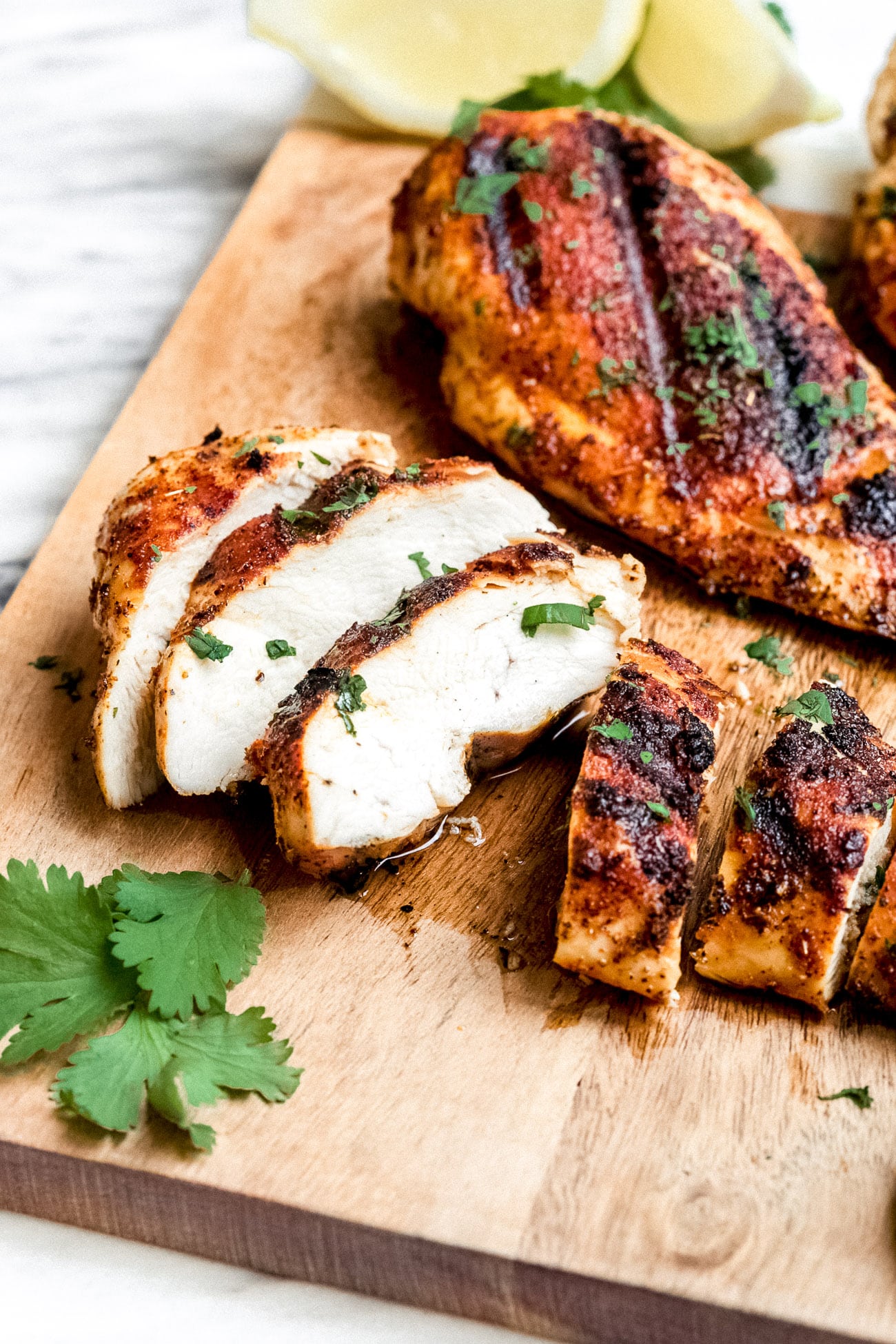 closeup view of grilled chicken breast
