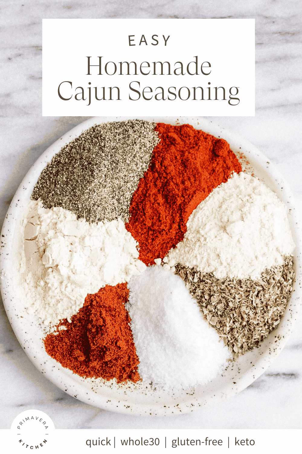 Collage of spices with a text that says "Homemade Cajun Seasoning"
