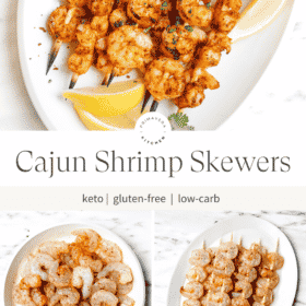 Titled Photo Collage (and shown): Cajun Shrimp Skewers