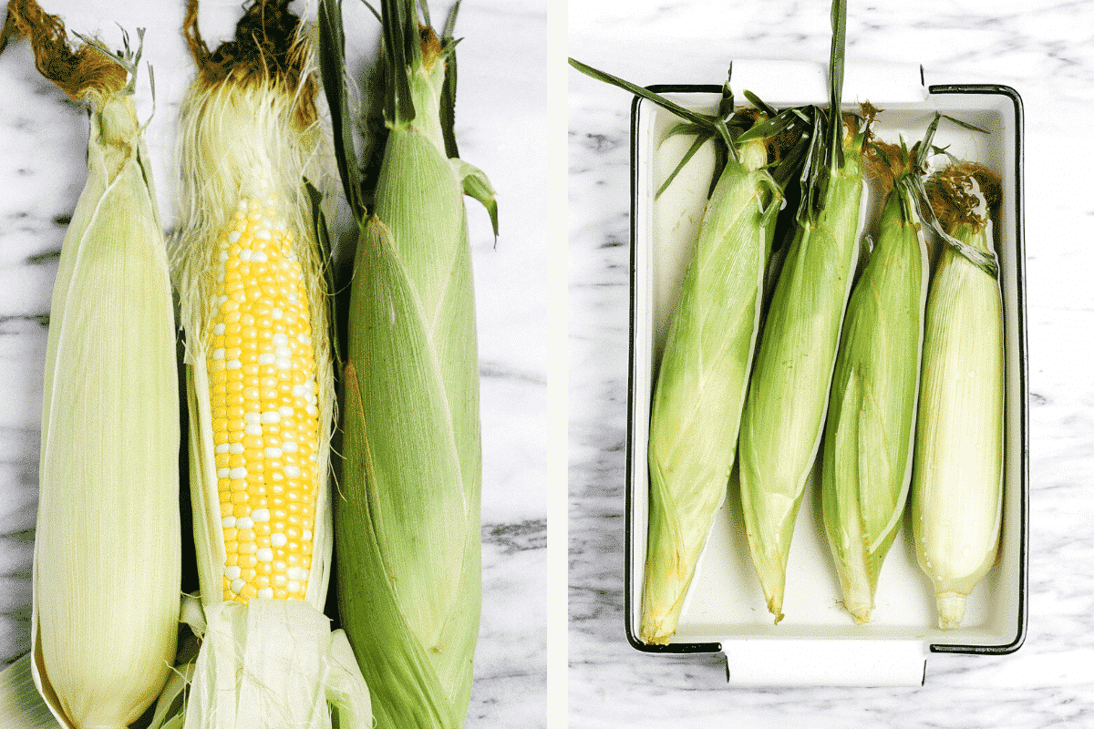 Photo Collage (and shown): two photos of corn on a cob.
