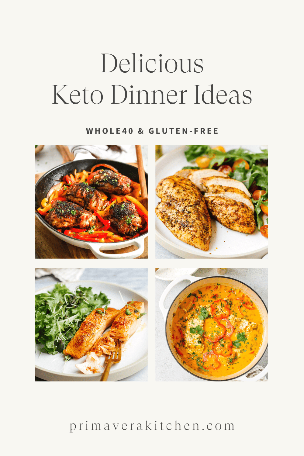 Titled Photo Collage (and shown): Keto Dinner Ideas