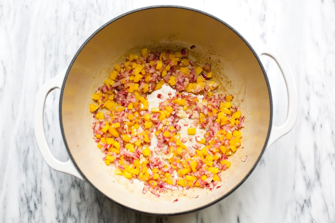 sauteed veggies in a Dutch oven pot