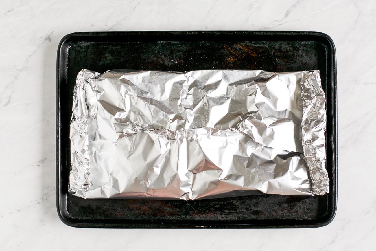 close up view of salmon folded in foil