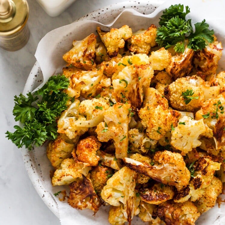 overhead view of cauliflower bites