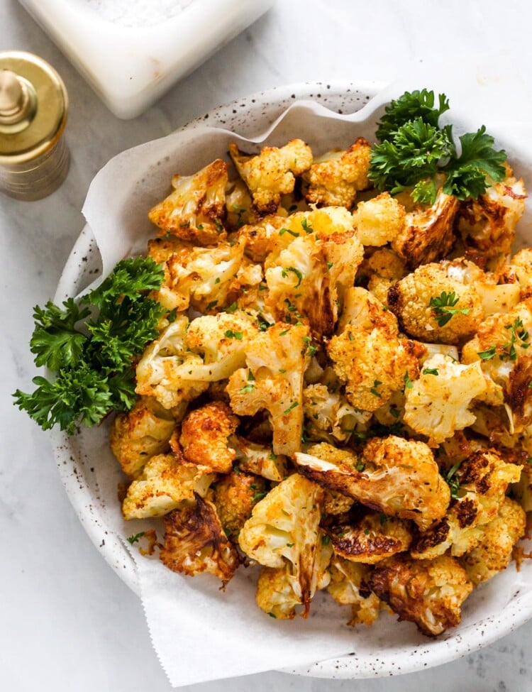 overhead view of cauliflower bites