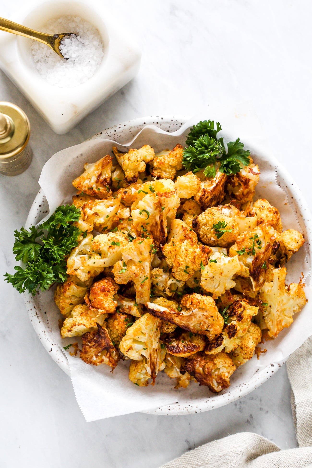 overhead view of cauliflower bites