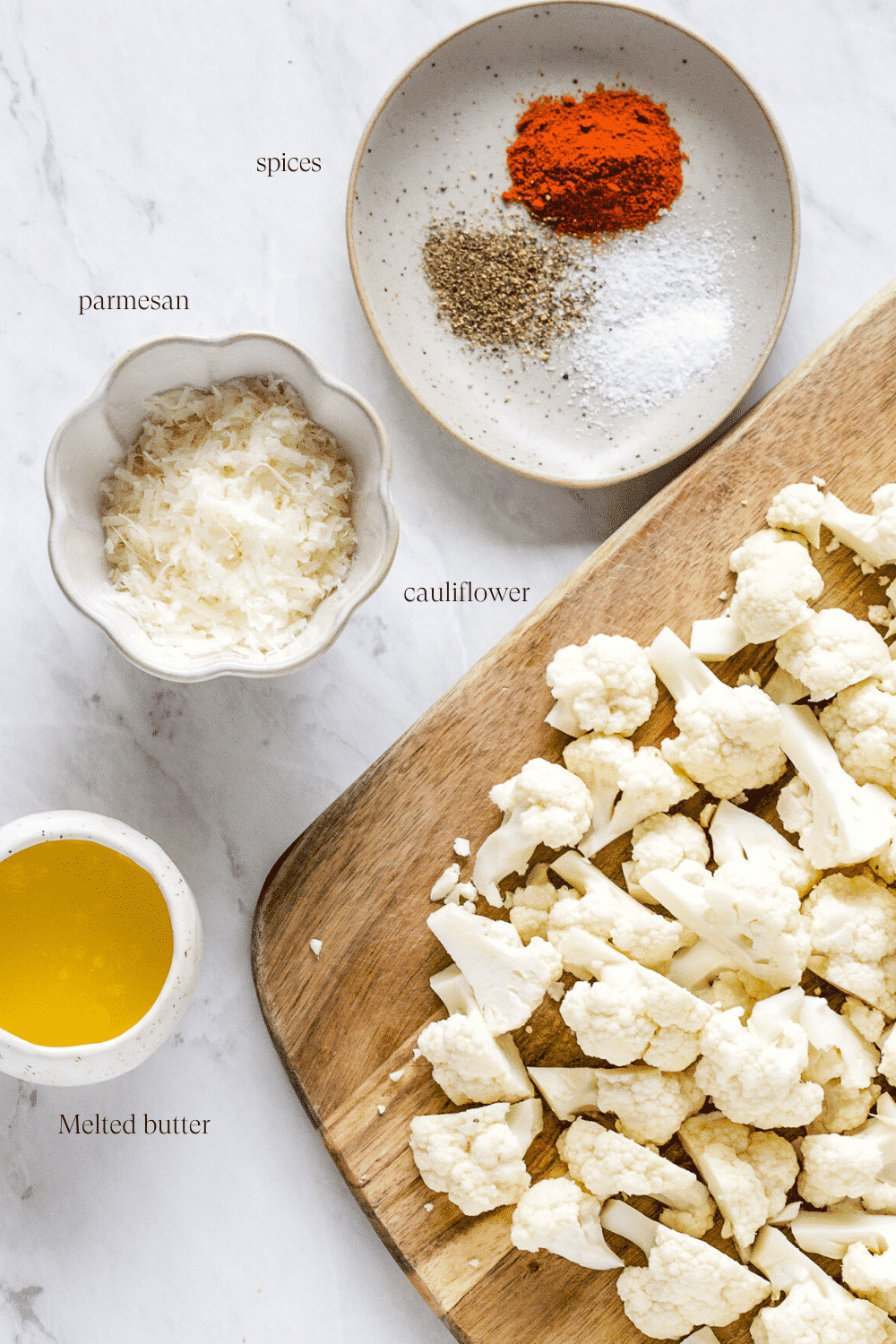 overhead view of the ingredients to make cauliflower bites