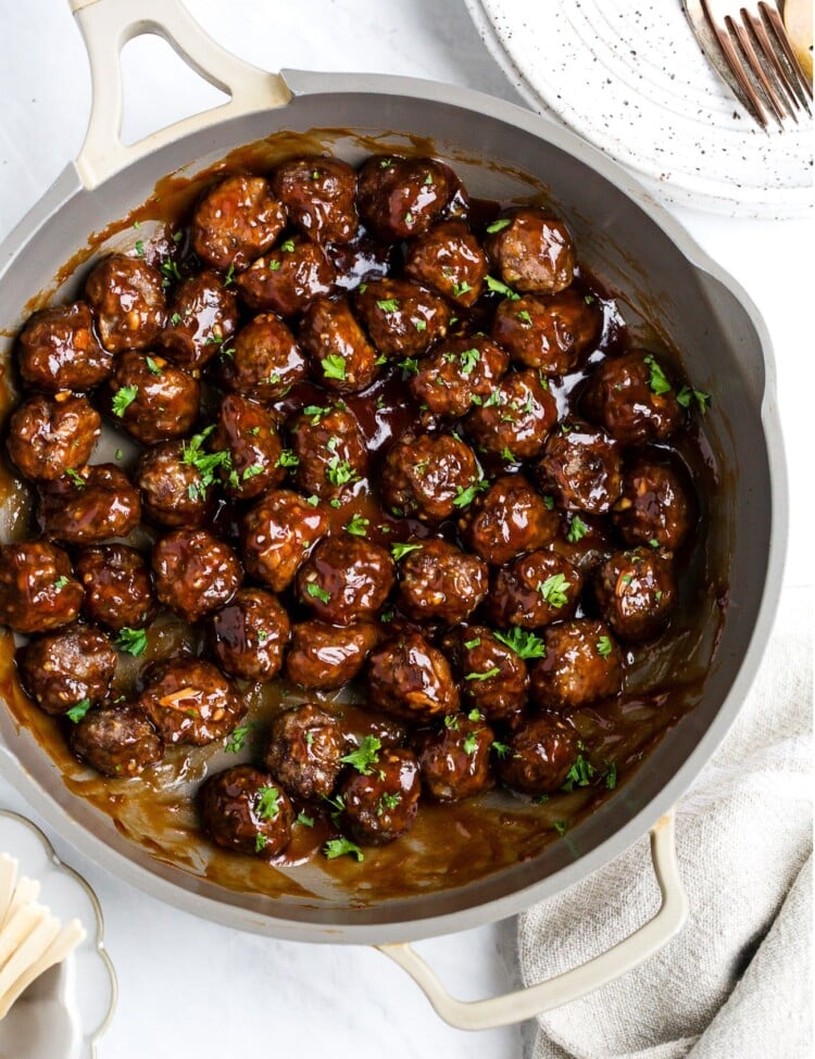 cocktail meatballs in a skillet