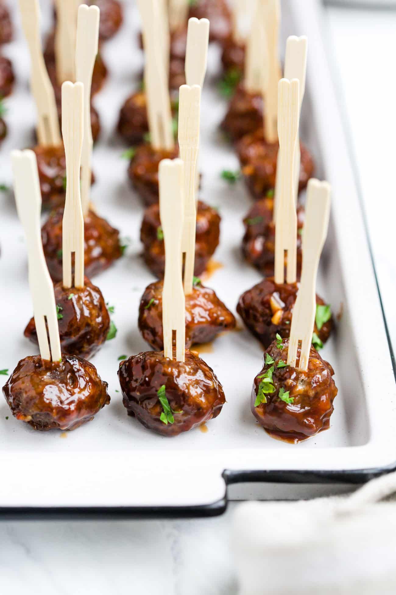 cocktail meatballs in a serving dish