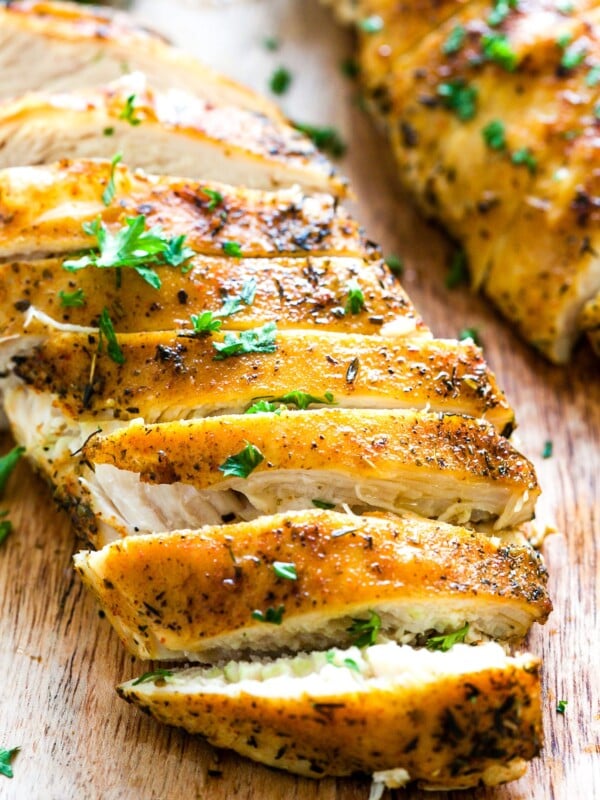 Instant pot chicken breast cut into slices.