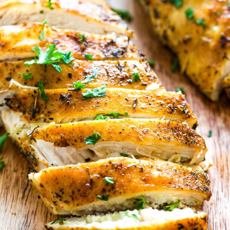 Instant pot chicken breast cut into slices.